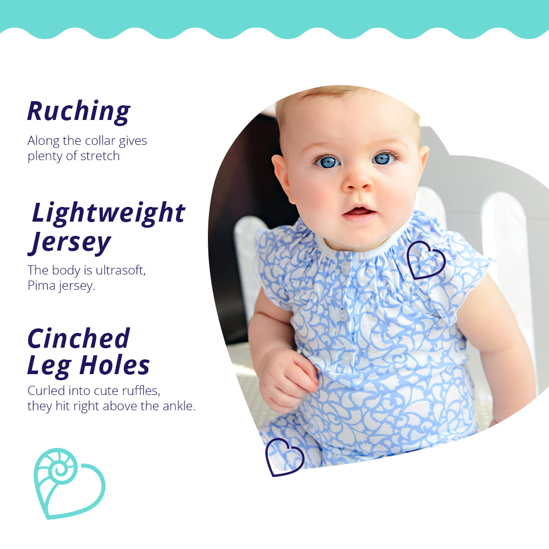 Ruched Romper - Angel's Trumpets on Blue