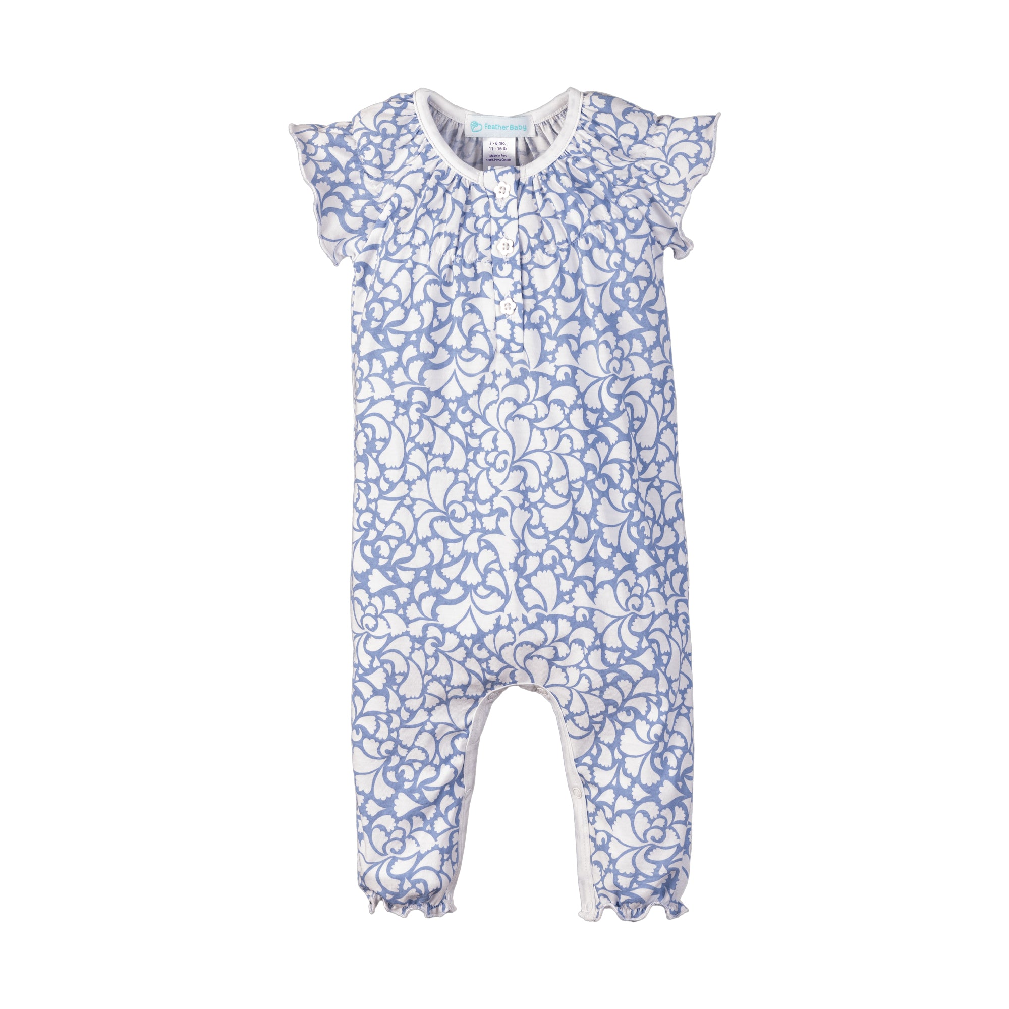 Ruched Romper - Angel's Trumpets on Blue