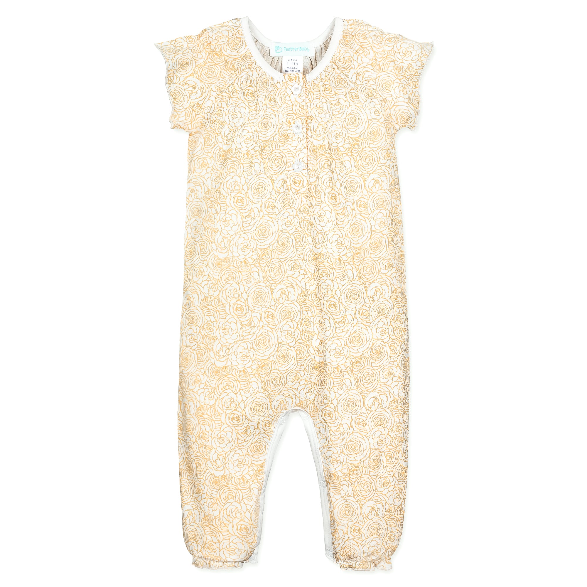 Ruched Romper - Roses - Marigold on White