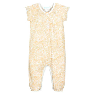 Ruched Romper - Roses - Marigold on White