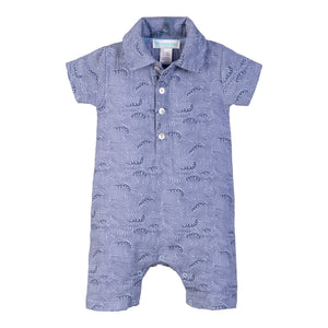 Collared Romper - Stormy Waves on Periwinkle 100% Pima Cotton