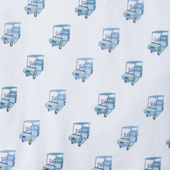 Sailor-Sleeve Short Romper - Golf Carts on Baby Blue 100% Pima Cotton