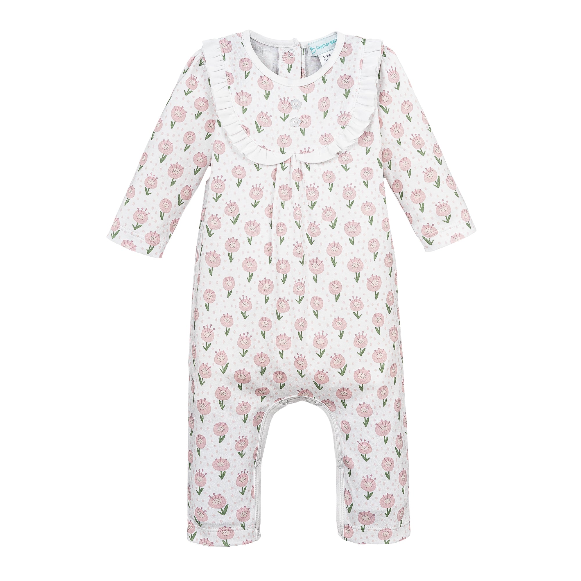 Ruffle-Yoke Romper - Pink Camila  - 100% Pima Cotton