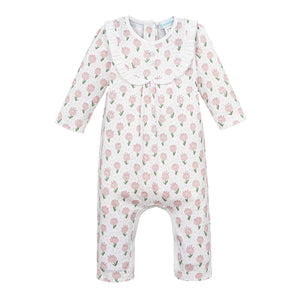 Ruffle-Yoke Romper - Pink Camila  - 100% Pima Cotton