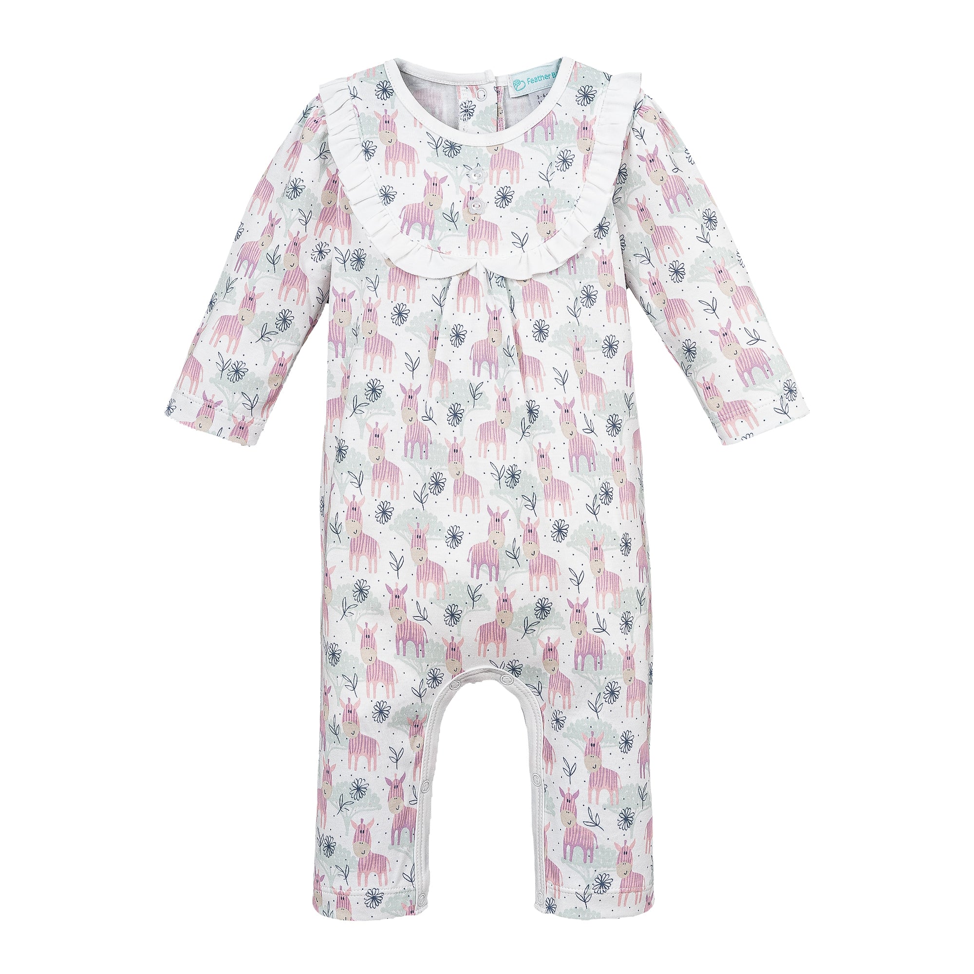 Ruffle-Yoke Romper - Mingling Zebras 100% Pima Cotton FAIRE