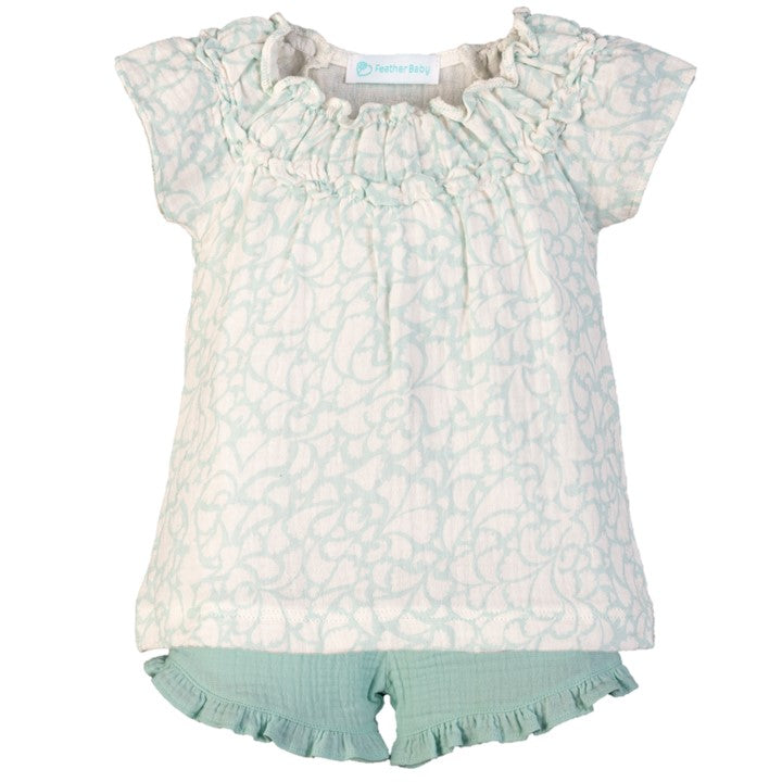 Ruched Tunic + Short - Aqua Angel's Trumpets