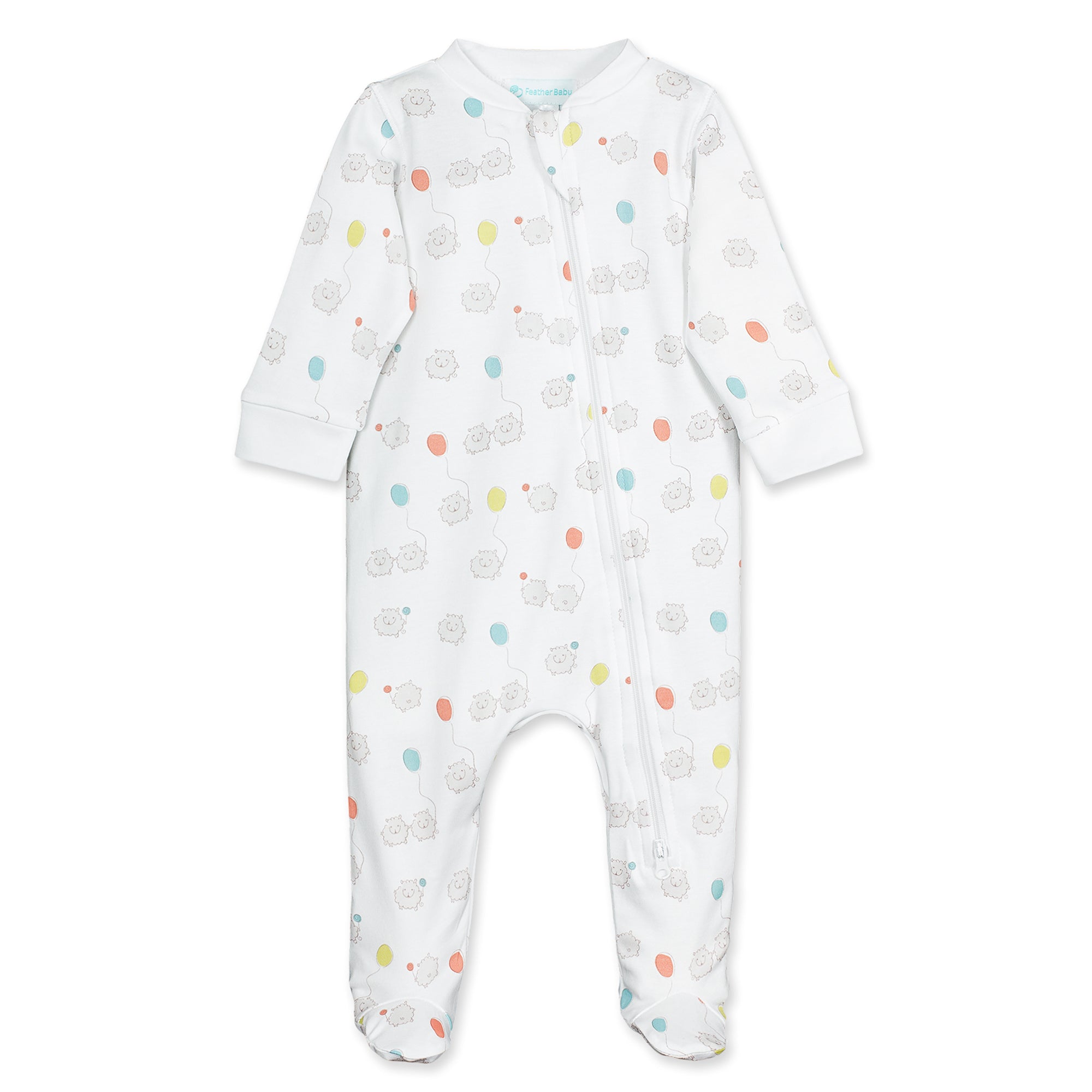 Zipper Footie - Floating Sheep 100% Pima Cotton SAMPLES