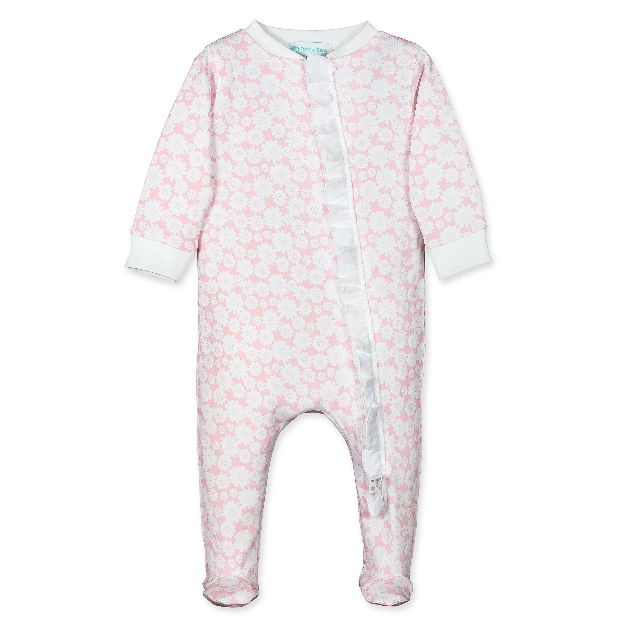 Zipper Footie with Ruffle - Pink Daisies 100% Pima Cotton