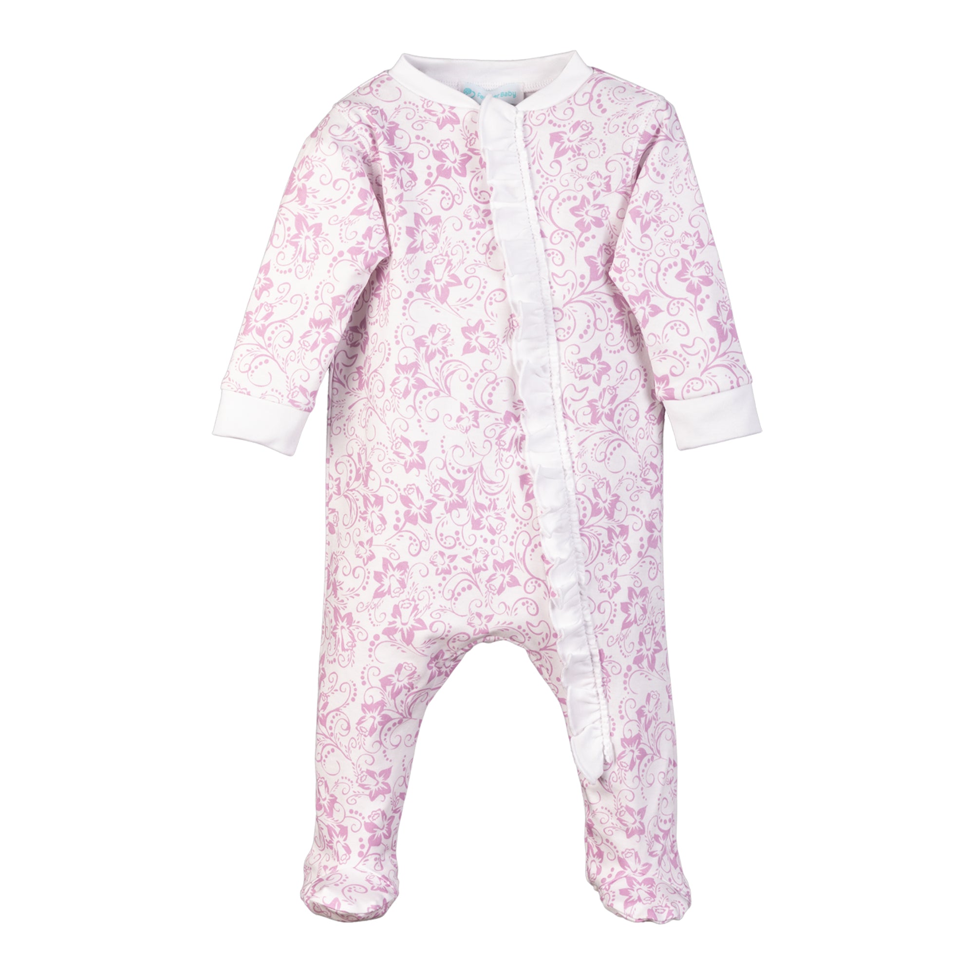 Zipper Footie with Ruffle - Pink Daffodil on White