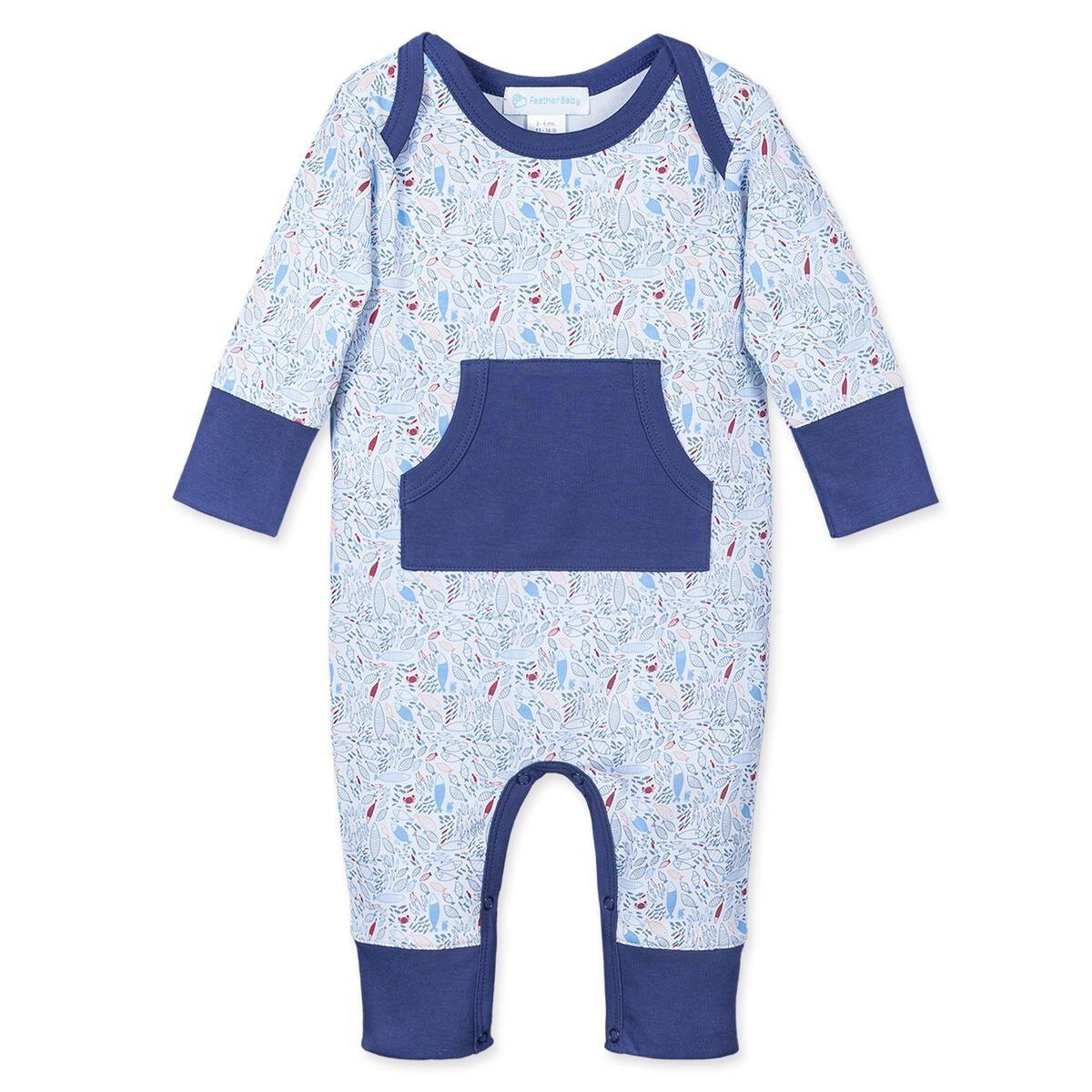 [Free_Shipping]-[Pima_Cotton]-Long Rompers-[Baby_Gift]-[Shower_Gift]-[Designer]-Feather Baby