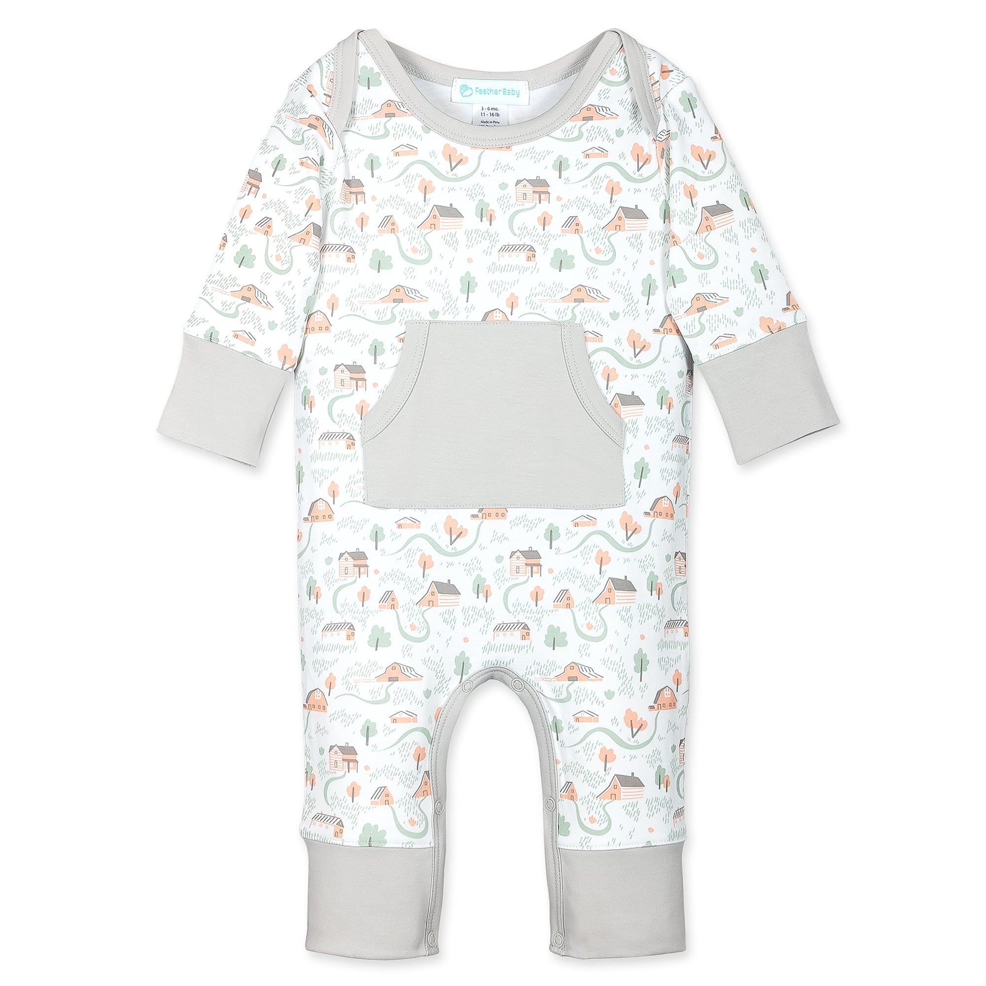 [Free_Shipping]-[Pima_Cotton]-Long Rompers-[Baby_Gift]-[Shower_Gift]-[Designer]-Feather Baby
