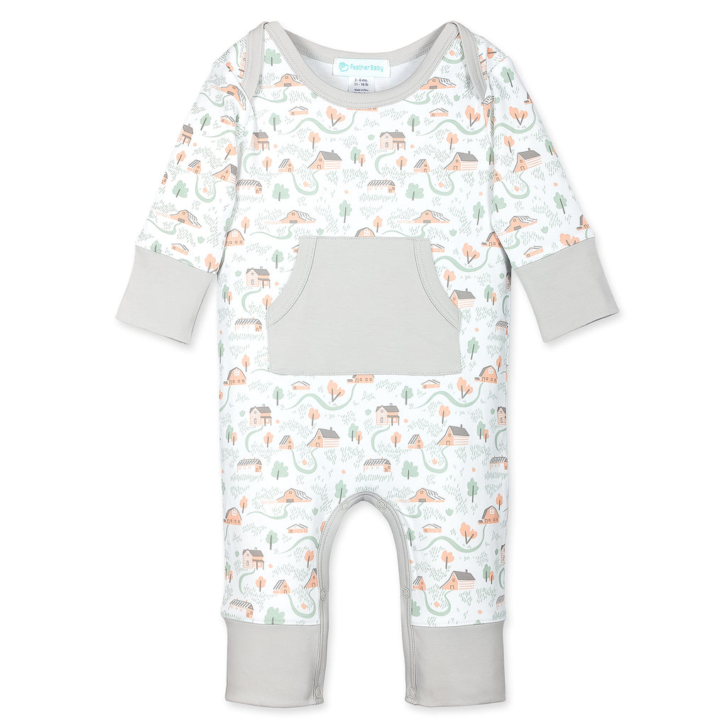 [Free_Shipping]-[Pima_Cotton]-Long Rompers-[Baby_Gift]-[Shower_Gift]-[Designer]-Feather Baby