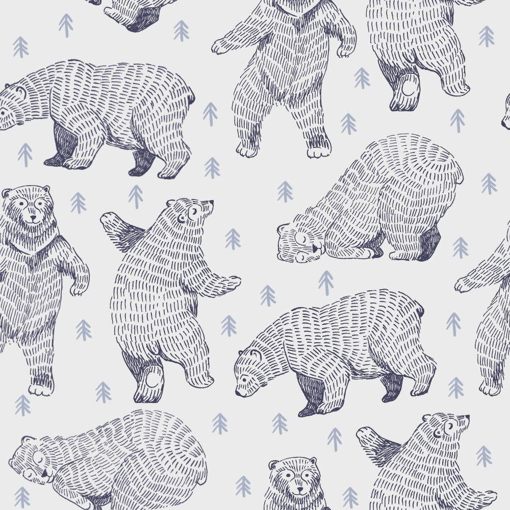 Zipper Footie - Dancing Bears on White  100% Pima Cotton