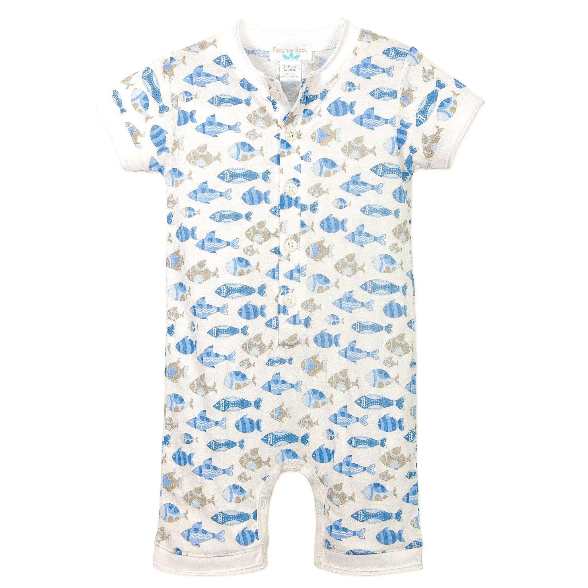 [Free_Shipping]-[Pima_Cotton]-Short Rompers-[Baby_Gift]-[Shower_Gift]-[Designer]-Feather Baby